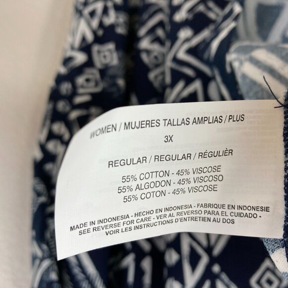 Erika NWT Womens Button Front Shirt Size 3X Blue White Geometric Shoulder Detail - Picture 9 of 10